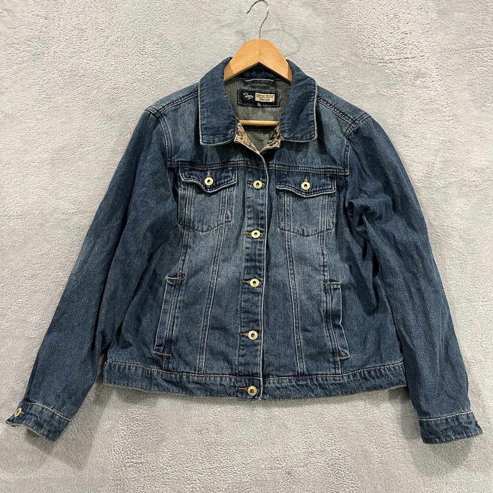 Suzanne Betro Denim Jacket Women Large Leopard Southwestern Y2K Jean Cowgirl